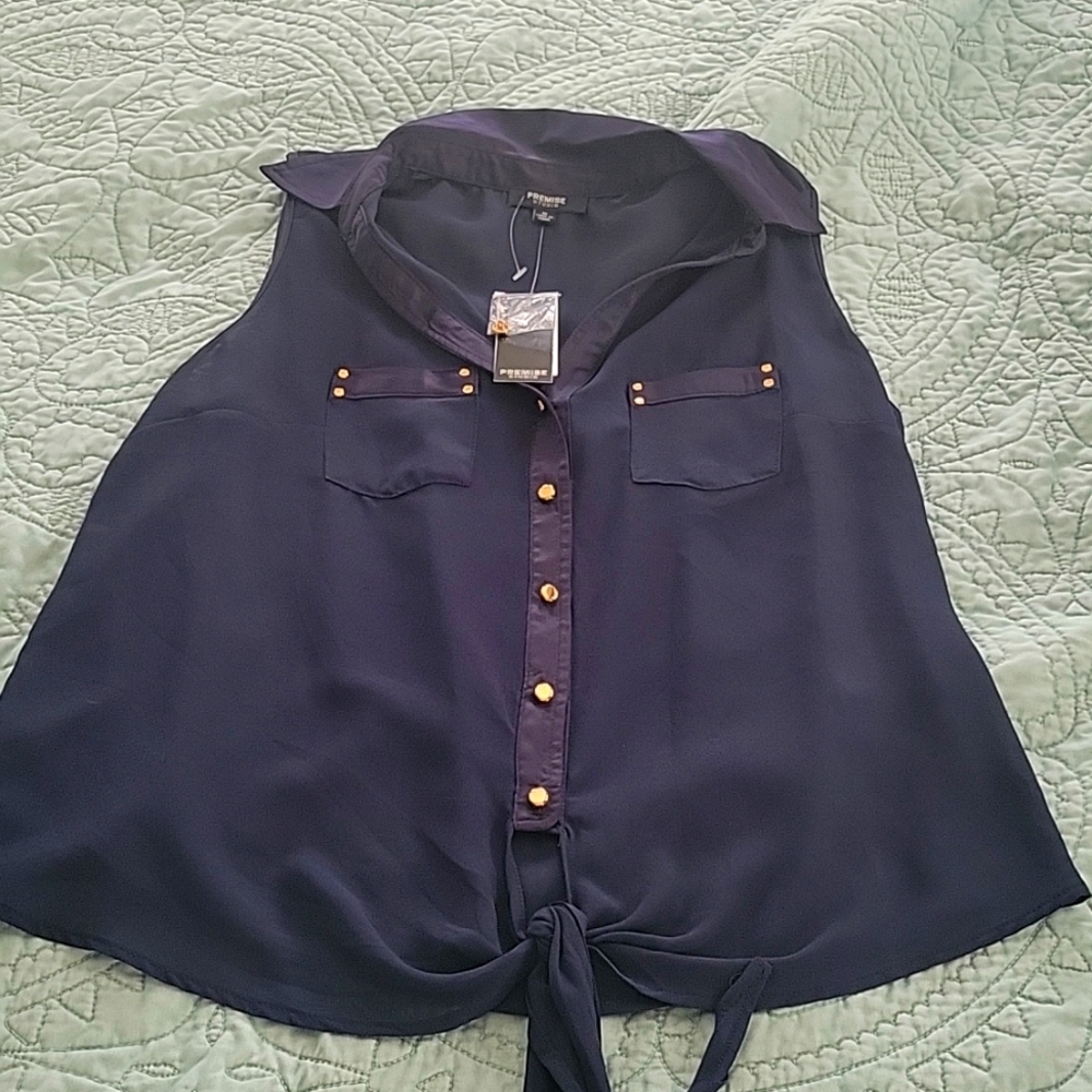 Navy Sleeveless Blouse